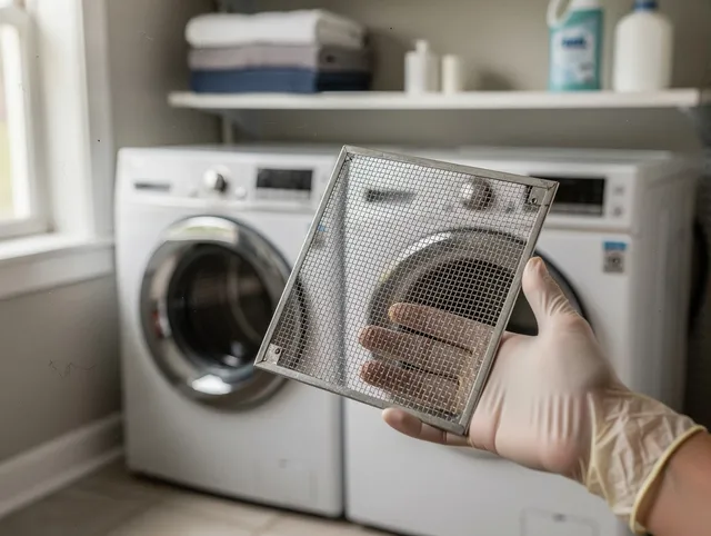 Mahoning Dryer Vent Cleaning specialist performing detailed lint trap cleaning service in Mahoning