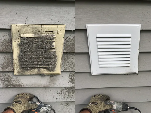 Mahoning Dryer Vent Cleaning technician installing high-quality dryer vent cover at a residential property in Mahoning
