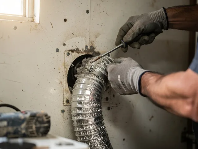Mahoning Dryer Vent Cleaning technician performing precise dryer vent hose installation in Mahoning